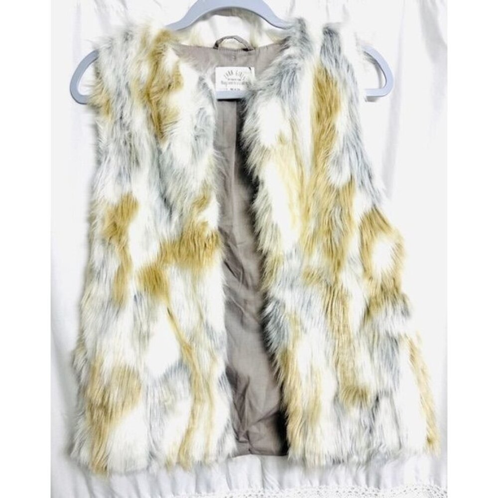 Zara Girls NWT Faux Fur Outwear Warm White, Tan & Gray Vest Clip on Girls 13/14